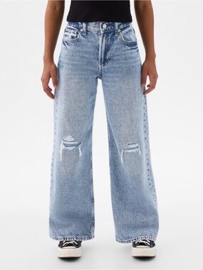 GapKids distressed wide-leg jeans with ripped knees.